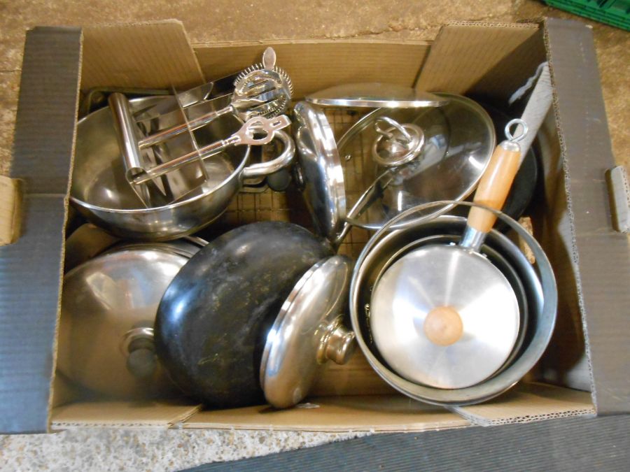 Stillage containing mostly kitchenalia including pots and pans, china, glass and plastic storage - Image 7 of 27