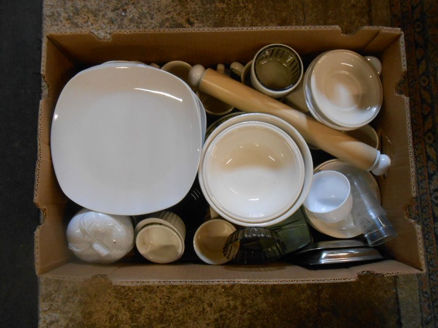 Stillage containing mostly kitchenalia including pots and pans, china, glass and plastic storage - Image 12 of 27