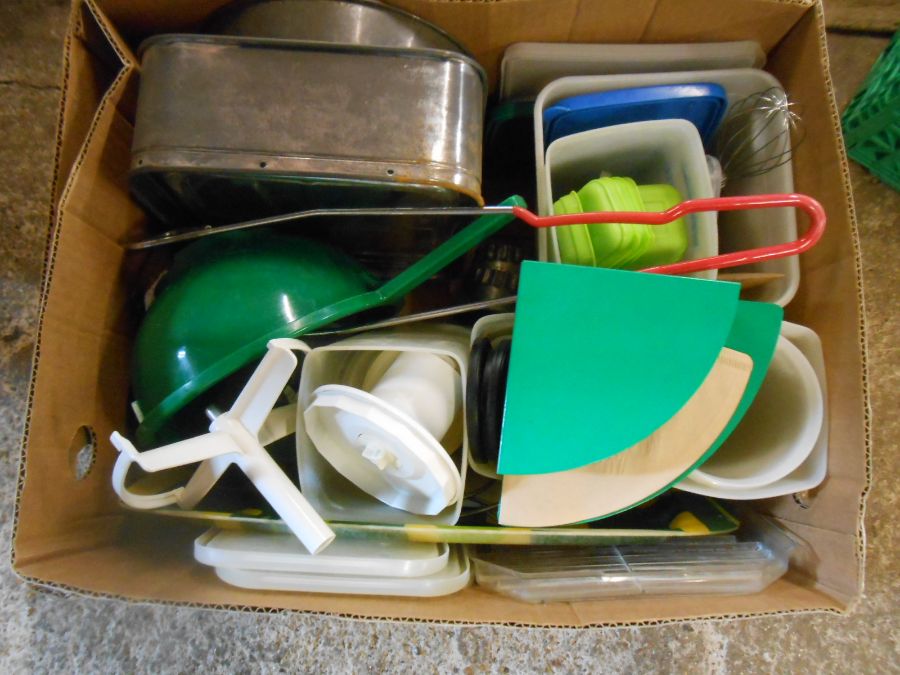 Stillage containing mostly kitchenalia including pots and pans, china, glass and plastic storage - Image 8 of 27
