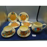 Clarice Cliff Royal Staffordshire/Honeyglaze/Biyanne part tea set in the Crocus design to incl 4