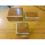 3 treen boxes with brass mounts