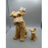 Sylvac large brown terrier 1380 approx 29cm tall and small terrier 1378, 13cm