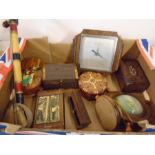 Treen boxes, boxed dice, Barometer- a collection of treen