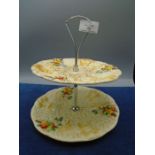 Clarice Cliff Celtic Harvest Design two-tier petit fours stand, approx 24cms high incl handle