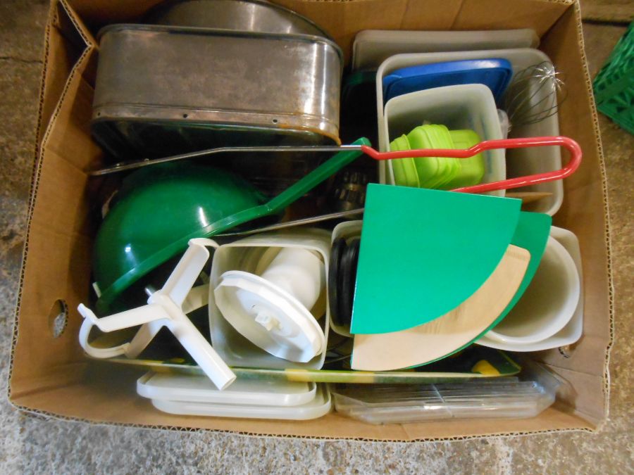 Stillage containing mostly kitchenalia including pots and pans, china, glass and plastic storage - Image 21 of 27