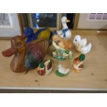 A collection of ducks, 2 are wooden