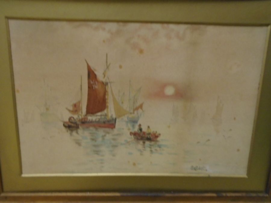 A framed sheet of Rolls Royce stamps, value 29p each (no glass) a vintage ship painting and - Image 4 of 6