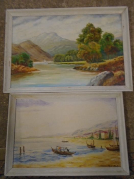 M.B Oswald oil on board 'Viareggio' and 'in the Trossachs'