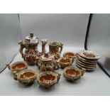 Studio pottery coffee set with animal handles to incl pot, milk jug, sugar bowl with 6 cups and