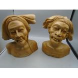 Hand carved Thai king and queen busts