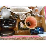 Stillage containing household items including china and glass, Christmas decorations, dvd's and