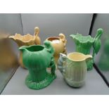 Sylvac heron jugs in green and brown 1960, plus Sylvac mushroom pixie green jug 1969, Sylvac