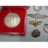 A union des industries chimiques medal in box, an American aviation brooch, sweetheart brooch, RAF