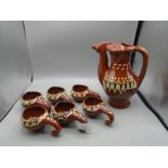 Studio Pottery pitcher/jug and 6 cups