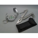 Engineer directional compass and stainless steel multi tool with pliers, saw, philips, measure,