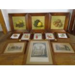 A job lot of framed pictures and prints and a horse picture peg rail