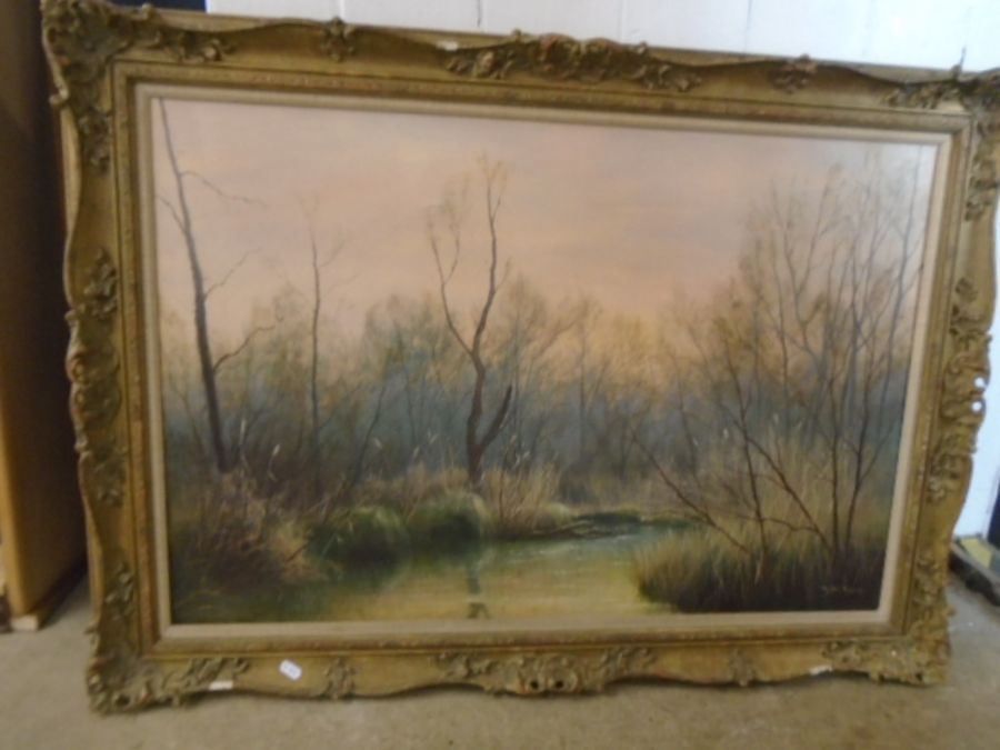 D.F Dane oil on canvas of a woodland scene 42x31"