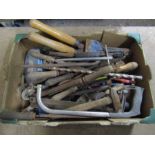 Box of tools including files, hammers and shears etc