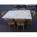 Solid pine farmhouse dining table with 6 chairs H79cm Top 90 x 152cm approx