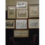 Various framed sketches, watercolours and prints of various churches and cathederals