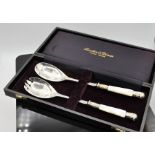 Barker & Dixon, Sheffield EPNS salad servers with mother of pearl effect handles in original box