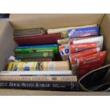 A box of books and ordance survey maps