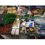 job lot of sundries to include baskets, phones, camera, xmas decorations, briefcase, clock, linen