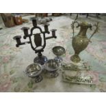 Quantity of brass and plated items including candelabra, vase and bowl etc