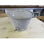 Galvanised hot water pot with lid