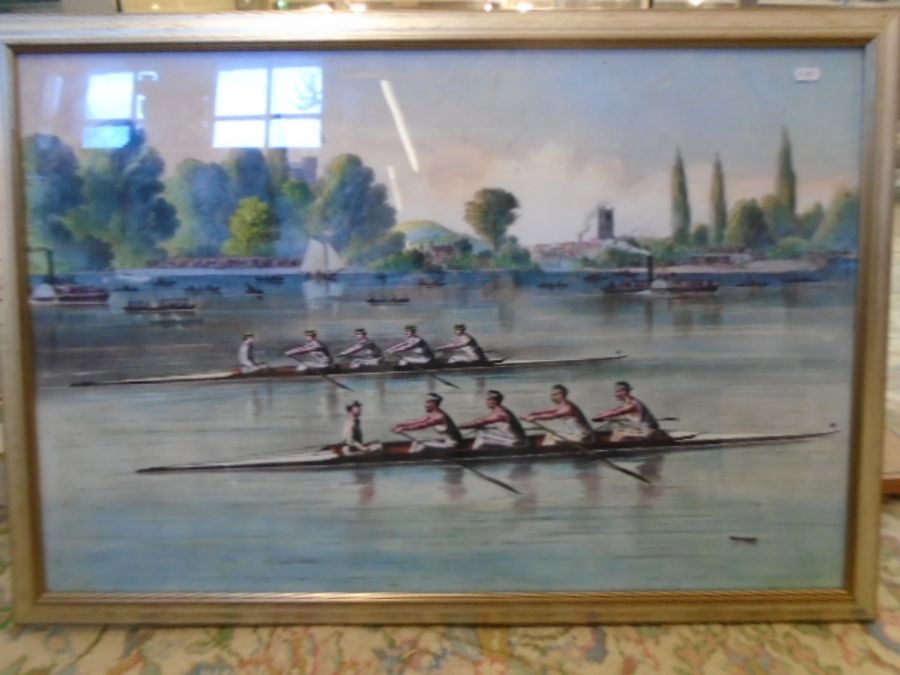 Reinard c1976 print of musicians 31x24" and a print depicting a boat race 37x26" - Image 2 of 2