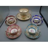 Staffordshire J.F.W seasons large vintage moustache cup and saucer and 4 cabinet cup and saucers