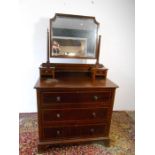 Edwardian mahogany inlaid dressing table with bevelled mirror flanked by 2 small drawers upon a