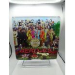 The Beatles Sgt Peppers Lonely Hearts Club Band album cover glass standing plaque, limited edition
