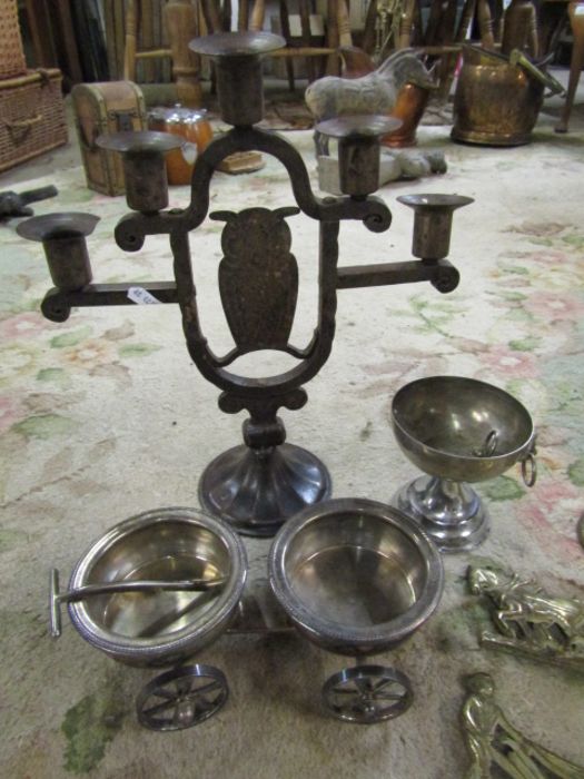 Quantity of brass and plated items including candelabra, vase and bowl etc - Image 5 of 6