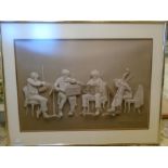Reinard c1976 print of musicians 31x24" and a print depicting a boat race 37x26"