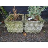 Pair of concrete garden pots H34cm approx
