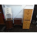 5 small chests of drawers including pair of pine effect bedside drawers, 3 drawer modern chest on