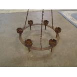 Vintage Wrought iron Gothic candle chandelier with chains