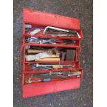 Toolbox with tools including saws and mallet etc