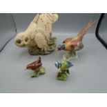 Goebel pheasant, 2 Beswick birds and a large owl (repaired on wing)