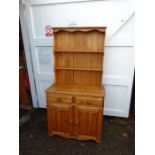 Pine dresser with 2 drawers and cupboard H179cm W92cm D45cm approx