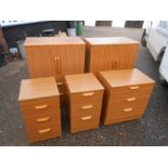 Bedroom furniture including 2 cupboards, 2 bedside drawers and 1 small chest of drawers