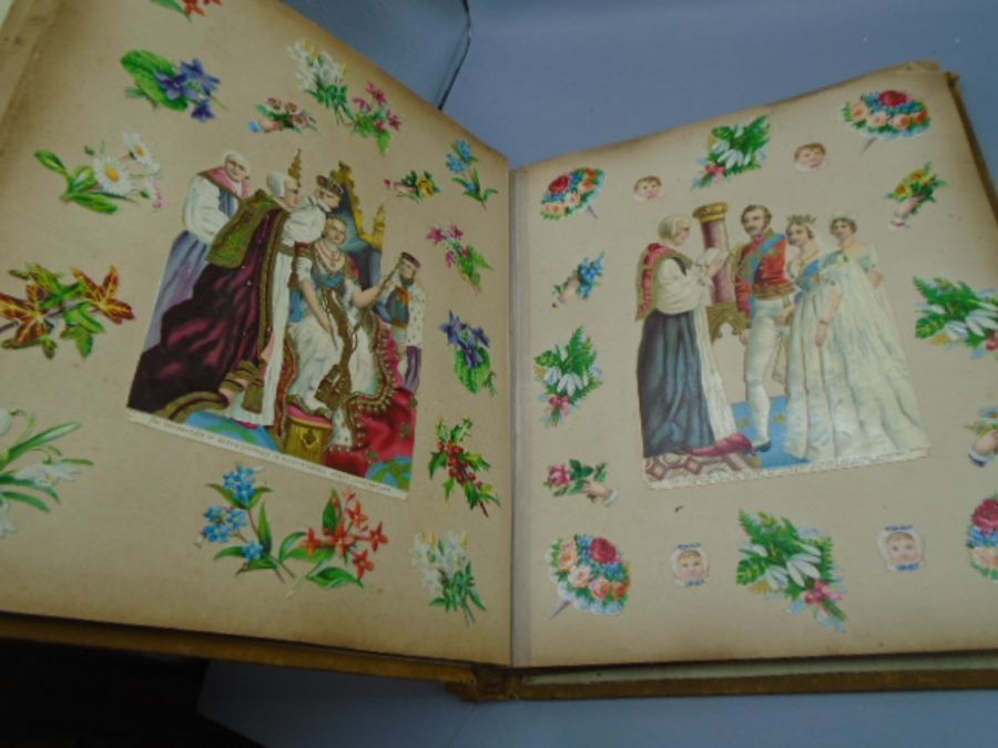 A Victorian scrap book full of cut out pictures - Image 5 of 7