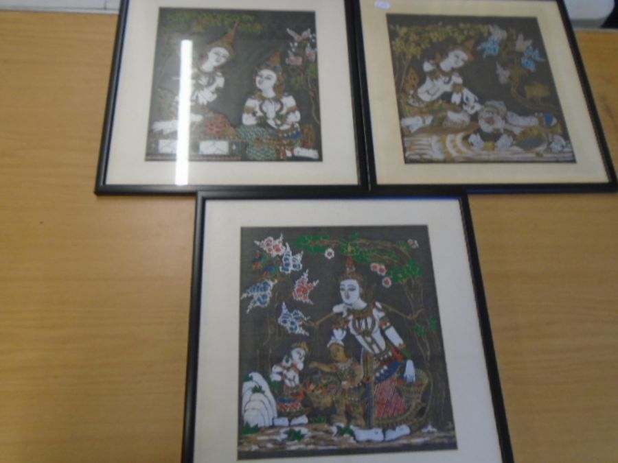 3 far Eastern silk prints 15x15" - Image 2 of 4