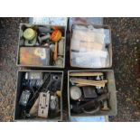 4 tins containing screws, wire and door furniture etc