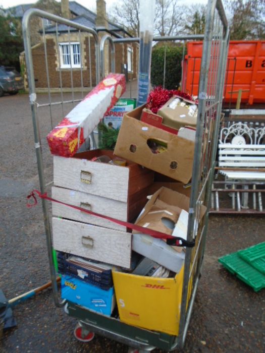 Stillage containing Christmas decorations, tools, screws and nails etc. stillage not included