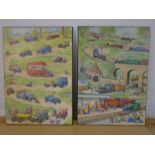 2 Peter Rabbit prints, on board 19x27"