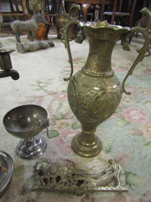 Quantity of brass and plated items including candelabra, vase and bowl etc - Image 4 of 6