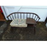 Ercol style hardwood telephone seat with upholstered seat pad