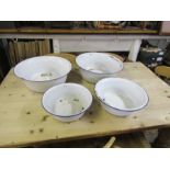 4 enamel wash bowls. Large bowl is approx 45cm across